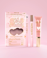It's A Match เครื่องสำอางสำหรับเขียนคิ้ว ได้แก่ P.Louise Signature Blend Pen, Blade & Fade Brow Pencil และ Brow Balm บรรจุในกล่องธีมสีชมพูและทองพร้อมลวดลายรูปหัวใจ