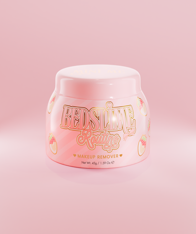 Różowy słoiczek P.Louise Bedslime Routine Jelly Makeup Removing Cleanser o truskawkowo-kremowym wzorze.